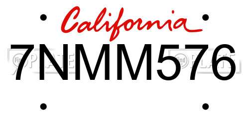 7NMM576 California License Plate