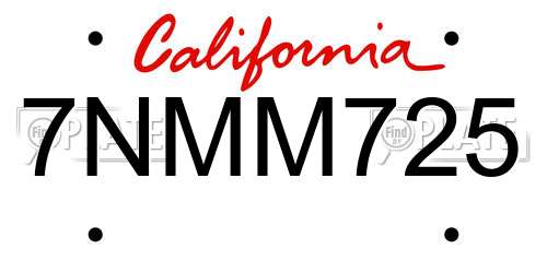 7NMM725 California License Plate