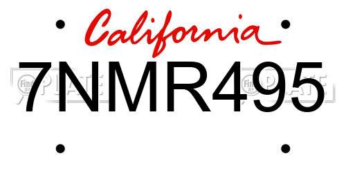 7NMR495 California License Plate