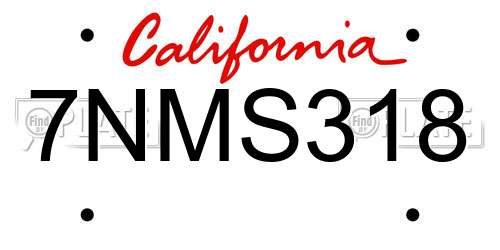 7NMS318 California License Plate