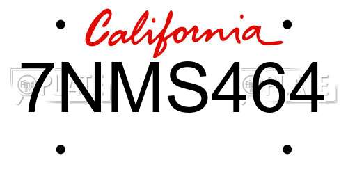 7NMS464 California License Plate