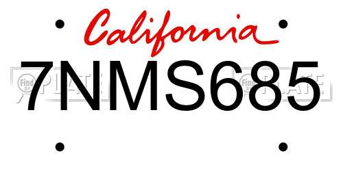 7NMS685 California License Plate