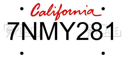 7NMY281 California License Plate