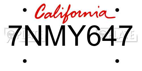 7NMY647 California License Plate