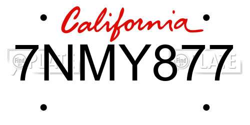 7NMY877 California License Plate
