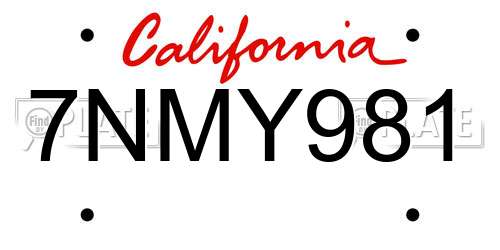 7NMY981 California License Plate