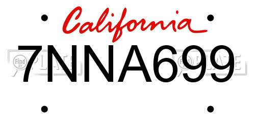7NNA699 California License Plate