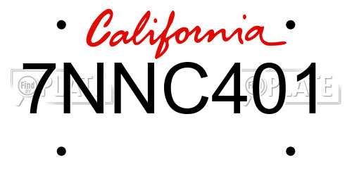 7NNC401 California License Plate