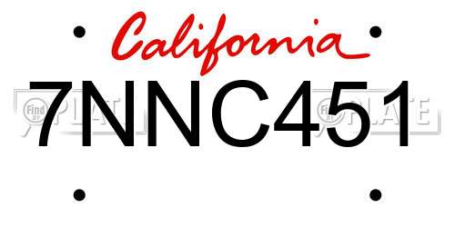 7NNC451 California License Plate