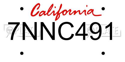 7NNC491 California License Plate