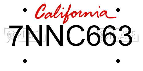 7NNC663 California License Plate