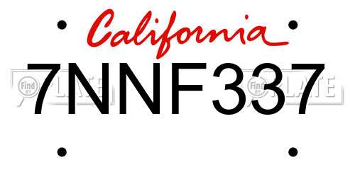 7NNF337 California License Plate