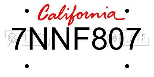 7NNF807 California License Plate