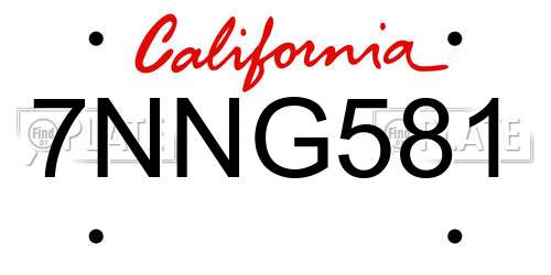 7NNG581 California License Plate
