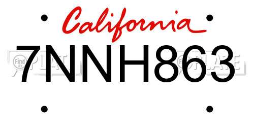7NNH863 California License Plate