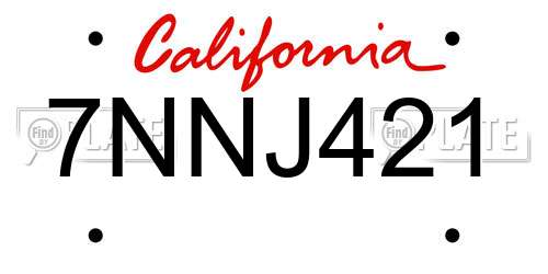 7NNJ421 California License Plate