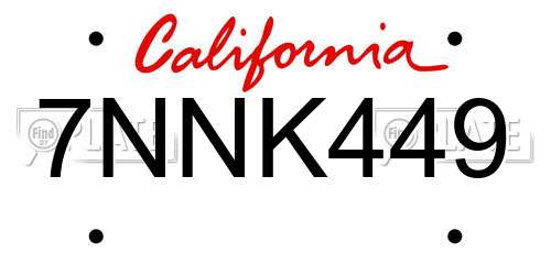 7NNK449 California License Plate