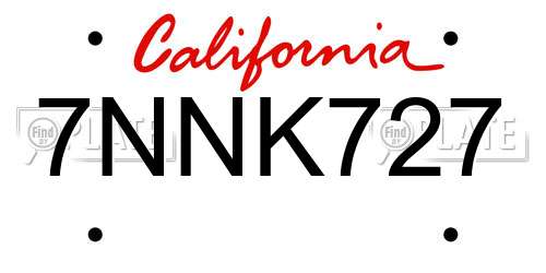 7NNK727 California License Plate