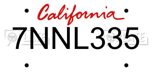 7NNL335 California License Plate