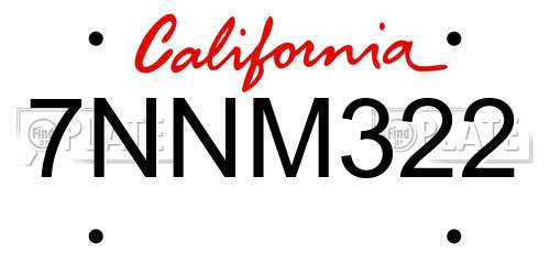 7NNM322 California License Plate