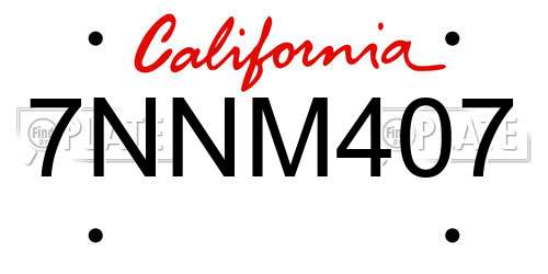 7NNM407 California License Plate