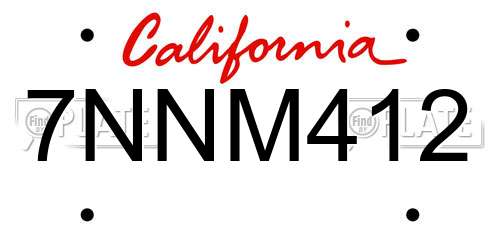 7NNM412 California License Plate