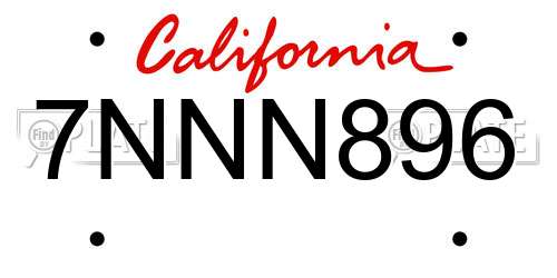 7NNN896 California License Plate