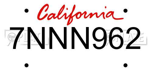 7NNN962 California License Plate