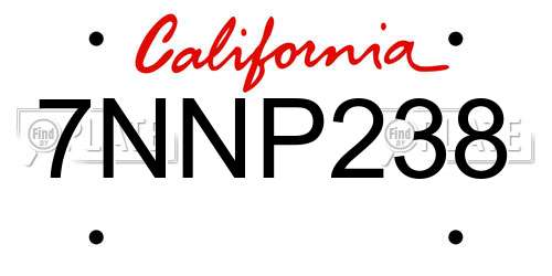 7NNP238 California License Plate