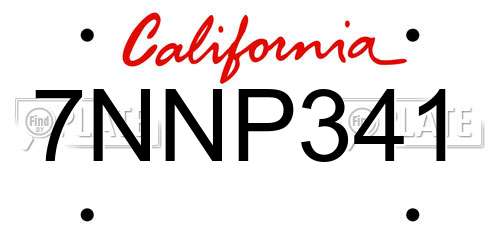 7NNP341 California License Plate