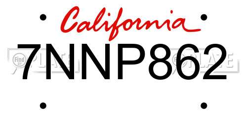 7NNP862 California License Plate