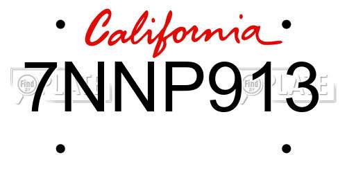 7NNP913 California License Plate