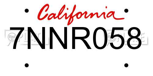 7NNR058 California License Plate