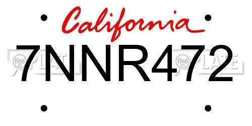 7NNR472 California License Plate