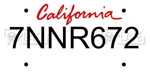 7NNR672 California License Plate