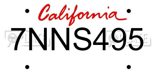 7NNS495 California License Plate