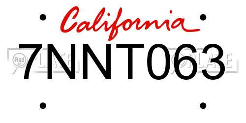7NNT063 California License Plate
