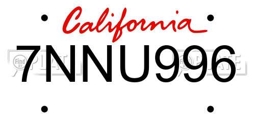 7NNU996 California License Plate