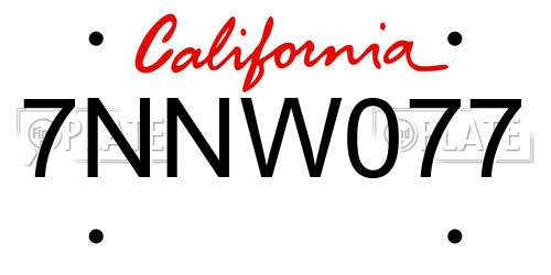 7NNW077 California License Plate