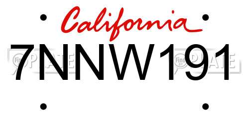 7NNW191 California License Plate