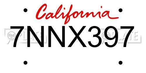 7NNX397 California License Plate