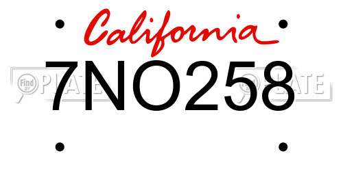 7NO258 California License Plate