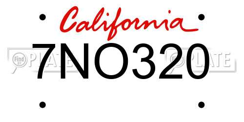 7NO320 California License Plate