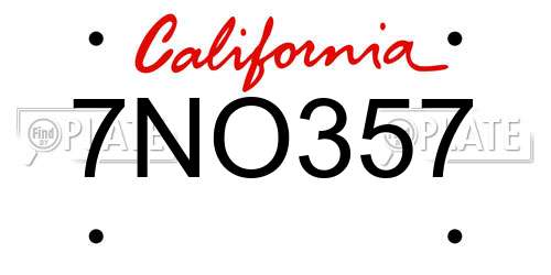 7NO357 California License Plate