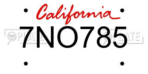 7NO785 California License Plate