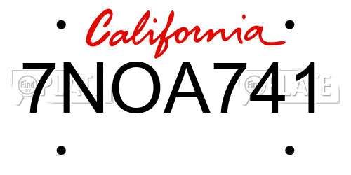 7NOA741 California License Plate
