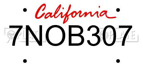 7NOB307 California License Plate