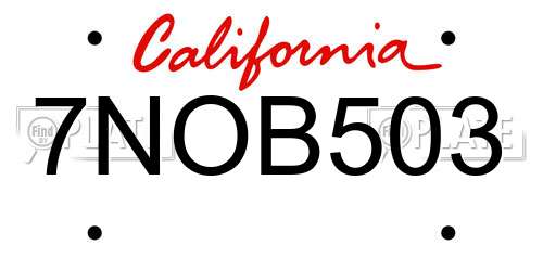 7NOB503 California License Plate