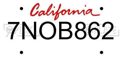 7NOB862 California License Plate