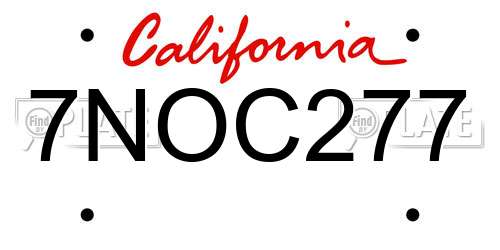 7NOC277 California License Plate